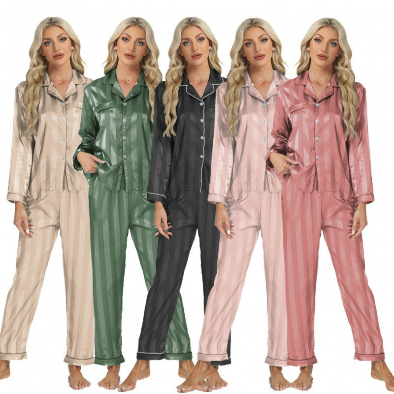 6302 European and American Jacquard Home Wear Set Pajamas for Women Foreign Trade Supply Satin Long-Sleeved Autumn Fashion Casual 6302 European and American Jacquard Home Wear Set Pajamas for Women Foreign Trade Supply Satin Long-Sleeved Autumn Fashion Casual