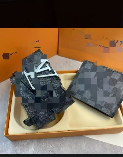 Black grid silver buckle set / 100cm