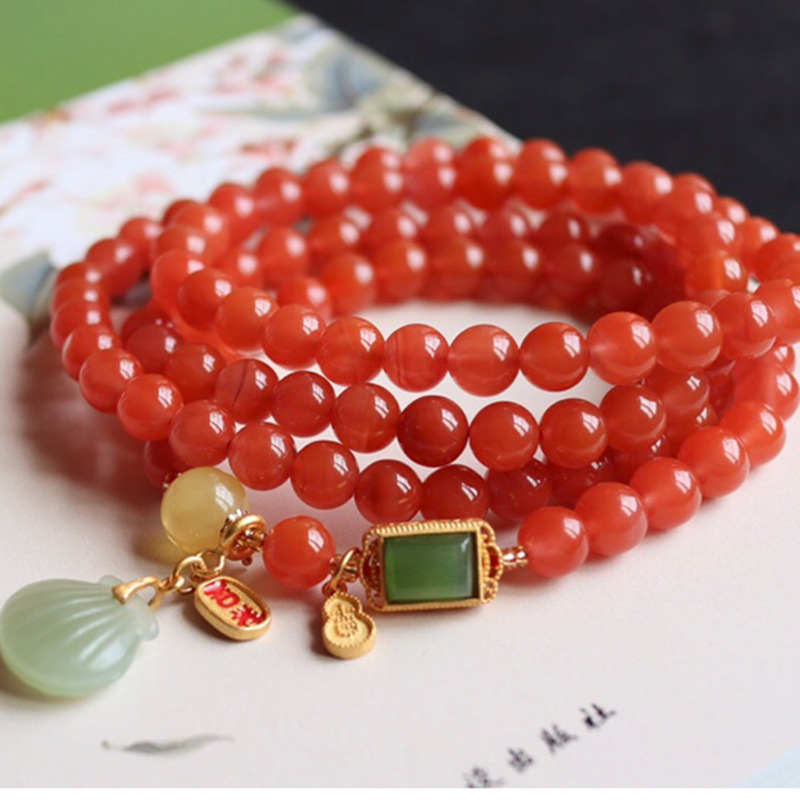 Natural Sichuan Material Ice Base Cherry Red 6.8mm Bracelet Necklace Dual-purpose Material Ice-moist, Fine, Ruddy and Shiny