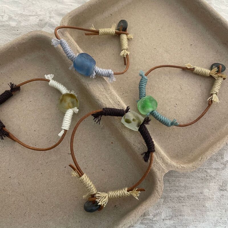 New Chinese Bracelet Imported Old Glazed Cowhide Rope Vintage Bracelet Adjustable Rope Hand-woven Ethnic Style