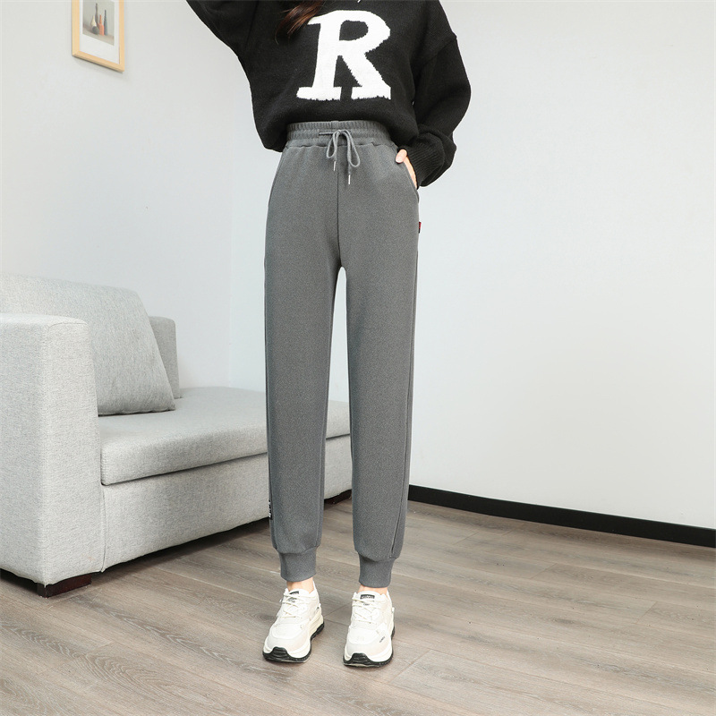 法米姿 羊羔绒运动加绒裤女新款加厚卫裤高腰显瘦束脚休闲裤哈伦