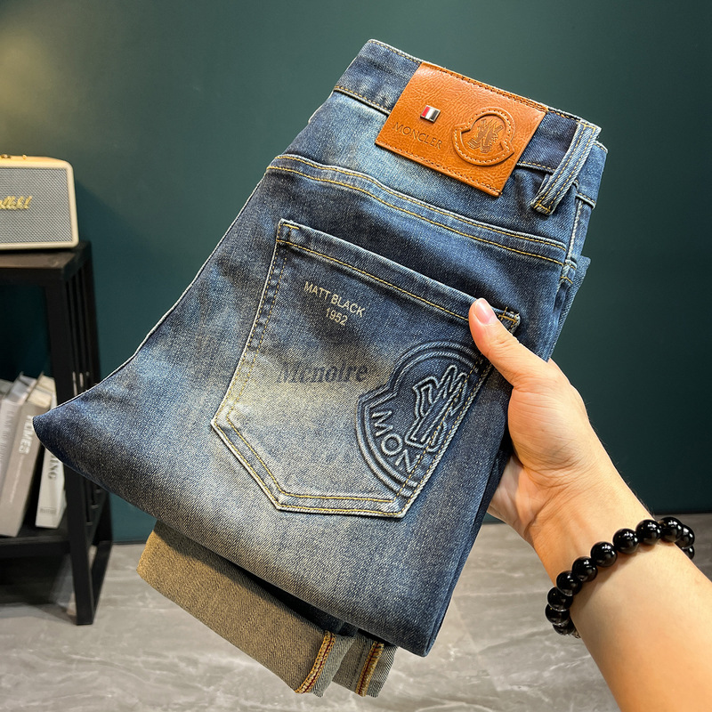 Guangzhou Men's Jeans Korean Style Slim Fit Tapered Cross-Border Export High-Quality American Stretch Washed Original Label Pants