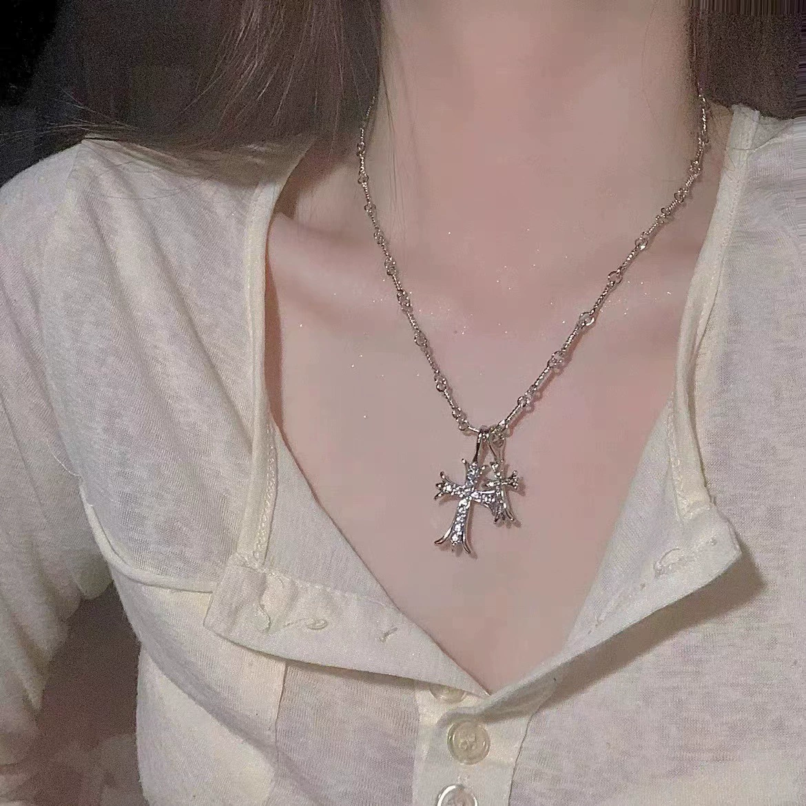 Necklace for men and women hip-hop style, retro pendant, chain for key bag , brand accessory, European style, diamond encrusted
