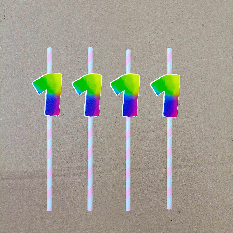 Decoración de fiesta digital colorida paja tarjeta de pastel de cumpleaños desechable paja de papel degradable 0 - 9 años