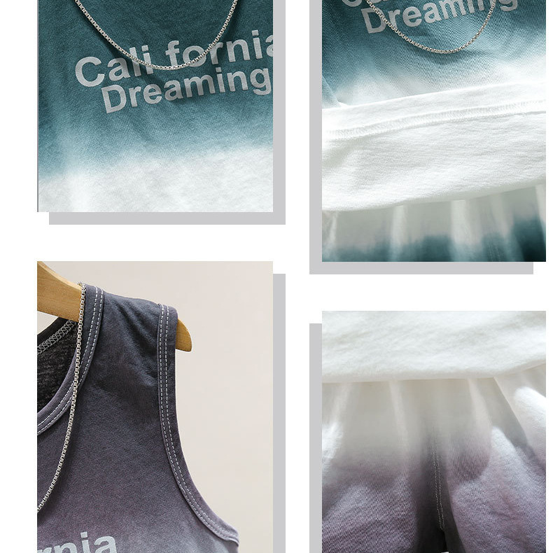 7827 Traje de chaleco de teñido anudado de verano para niños, ropa de verano sin mangas para niños, moda para bebés, fresco y guapo