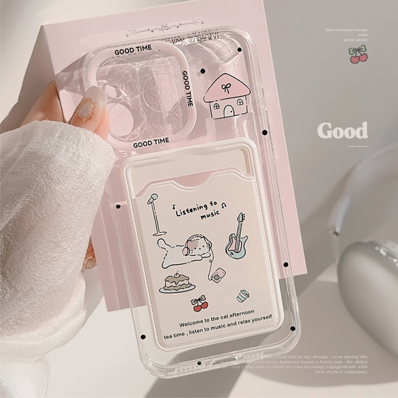 Pink Card Holder Suitable for Apple 15 Phone Case iPhone 17 Pro Max Japanese and Korean Cartoon Animals 11 Full Coverage 16