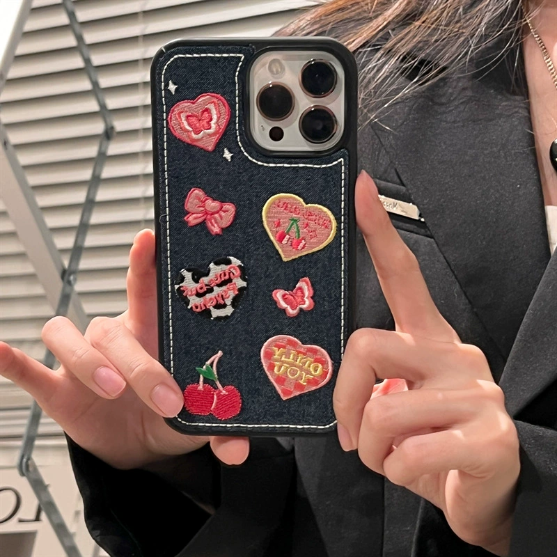 Кейс для телефона (Apple) совместим с iPhone 13–17, джинсовая вышивка с подвесной цепью