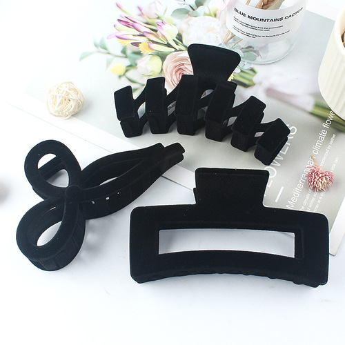 Multi-styles black velvet texture hair clips for women's nape, same as Instagram blogger's hair clips, shark clips, wholesale