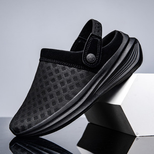 Baotou Half Slippers Men's Summer Breathable Mesh Outer Wear Black Casual Sports Soft-Soled Thick-Soled Sandals Men's Large Size 46