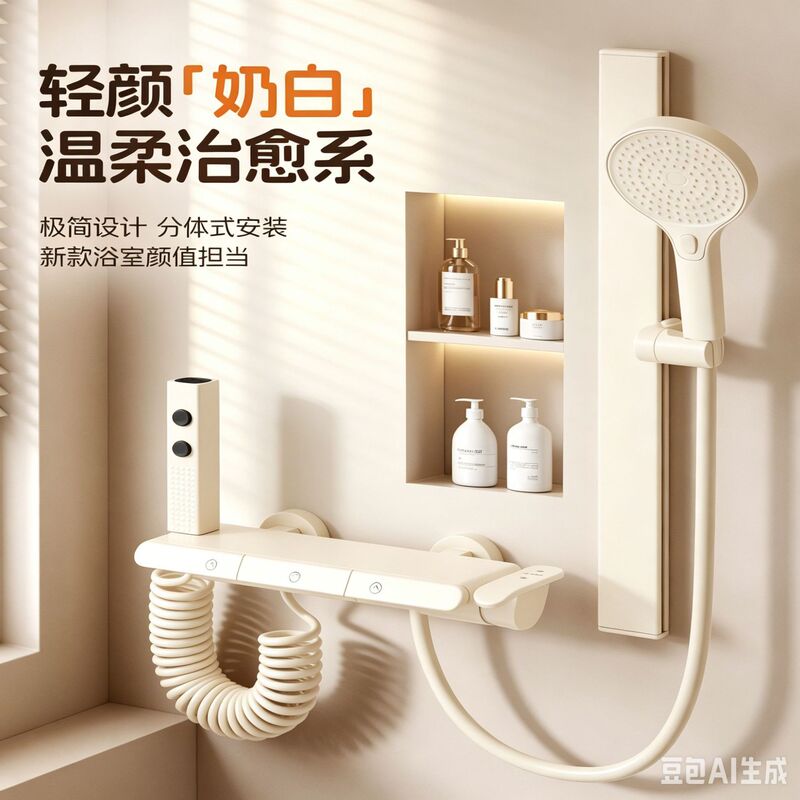 Cream-Colored Topless Showerhead with National Subsidies for Household Use, Piano Key Style, Simple Split-Type Showerhead