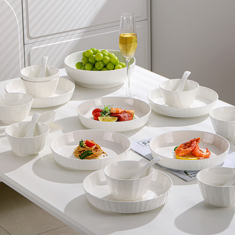 Pure White Deep Plate Underglaze Color Ceramic Plate Dish Household 2024 New Style Bowl Dish Tableware Feeling Dish Plate Yingyu