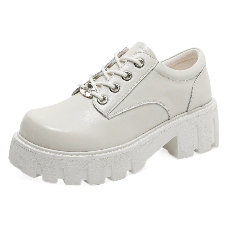 Meizu Power 2022 Новая осенне-зимняя обувь на платформе с большим круглым носком, кожаная обувь на шнуровке, черная Маленькая кожаная обувь в академическом стиле