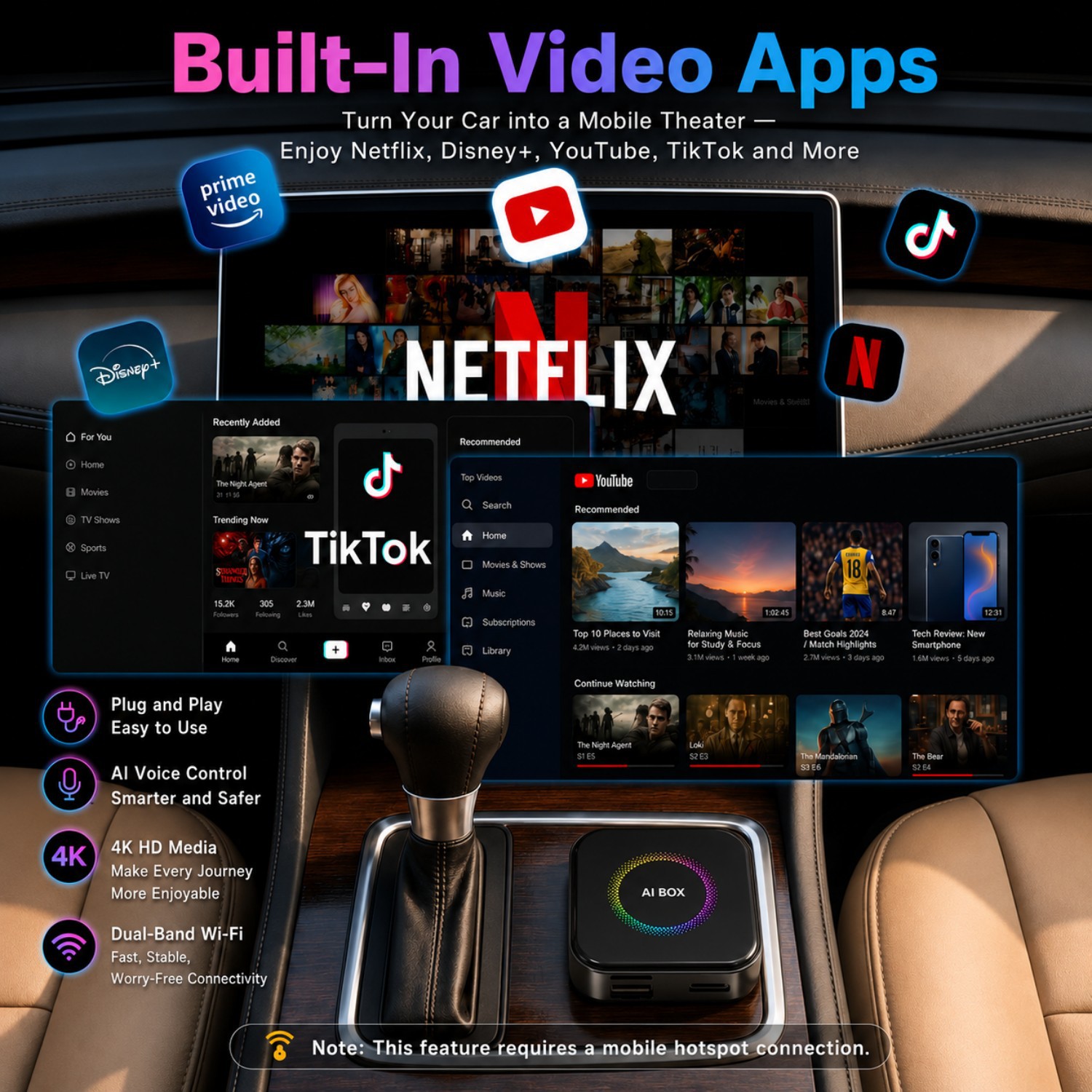 Cross-Border Best-Selling 4-in-1 Car Android Box Wired to Wireless Carplay Android Auto Screen Mirroring Box