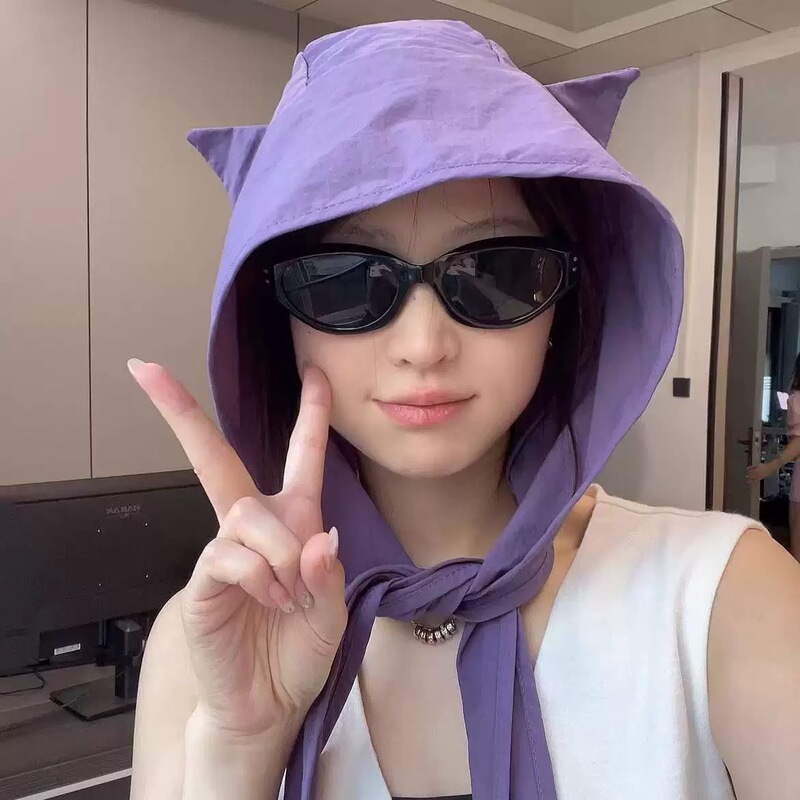 Deviruchi Strap Quick-drying Sunscreen Hat Thin Ear Protection Headband Hat Student Cute Cat Ear Fisherman Hat