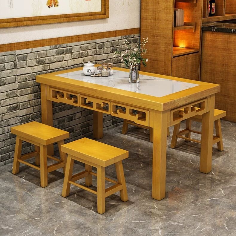 Chinese-Style Solid Wood Fast Food Dining Table and Chair Set, Noodle Shop and Snack Shop Tables and Chairs, Antique Carved Dining Table, Barbecue Hot Pot Dining Table and Chairs Chinese-Style Solid Wood Fast Food Dining Table and Chair Set, Noodle Shop and Snack Shop Tables and Chairs, Antique Carved Dining Table, Barbecue Hot Pot Dining Table and Chairs