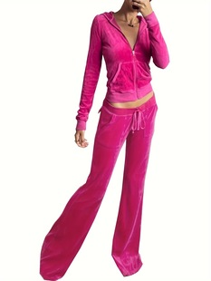 2025 Cross-Border New European and American Women's Two-Piece Velvet Sportswear Heart-Shaped Printed Long Sleeves