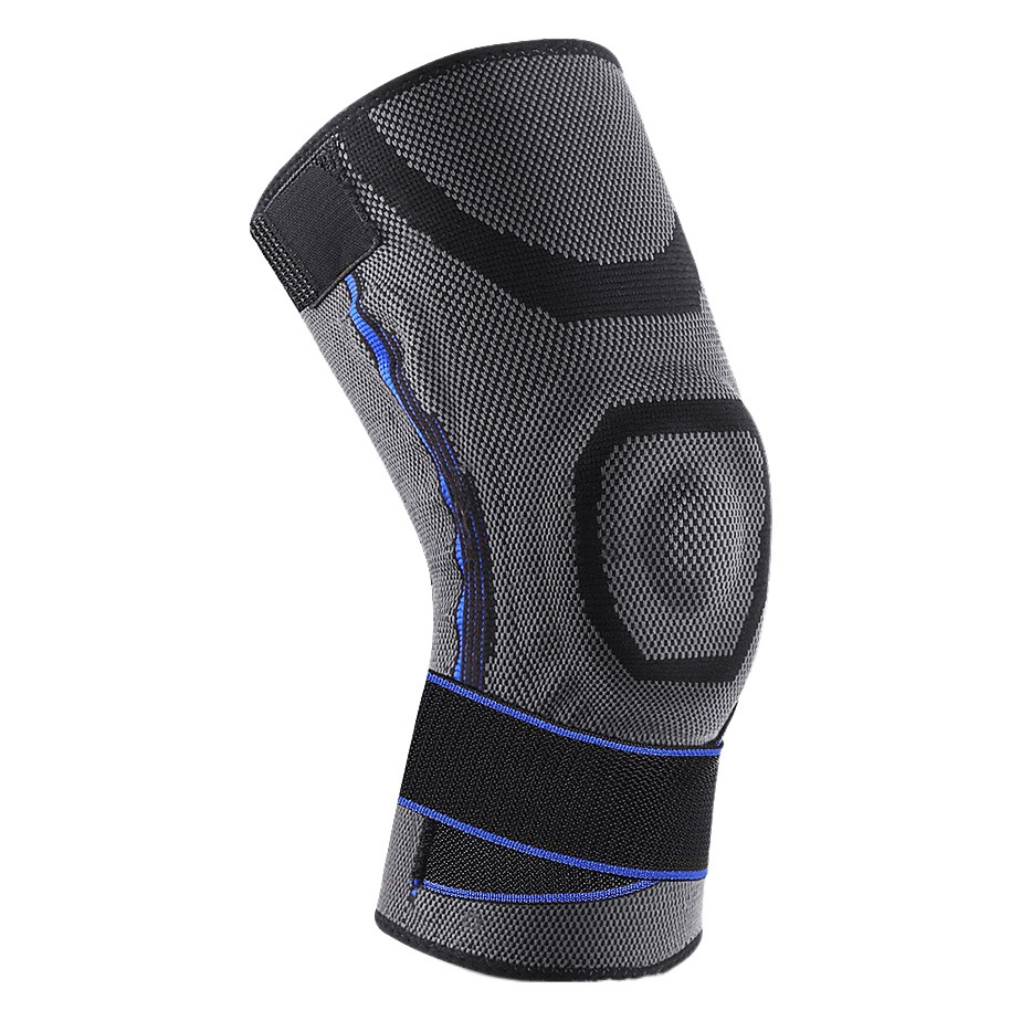 Mayorista de fabricante: Rodillera deportiva tejida para fitness, running y ciclismo, con banda térmica, protector de rótula y funda de silicona.