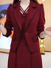 中年妈妈洋气连衣裙西服两件套女秋冬新款婚前喜宴套装裙