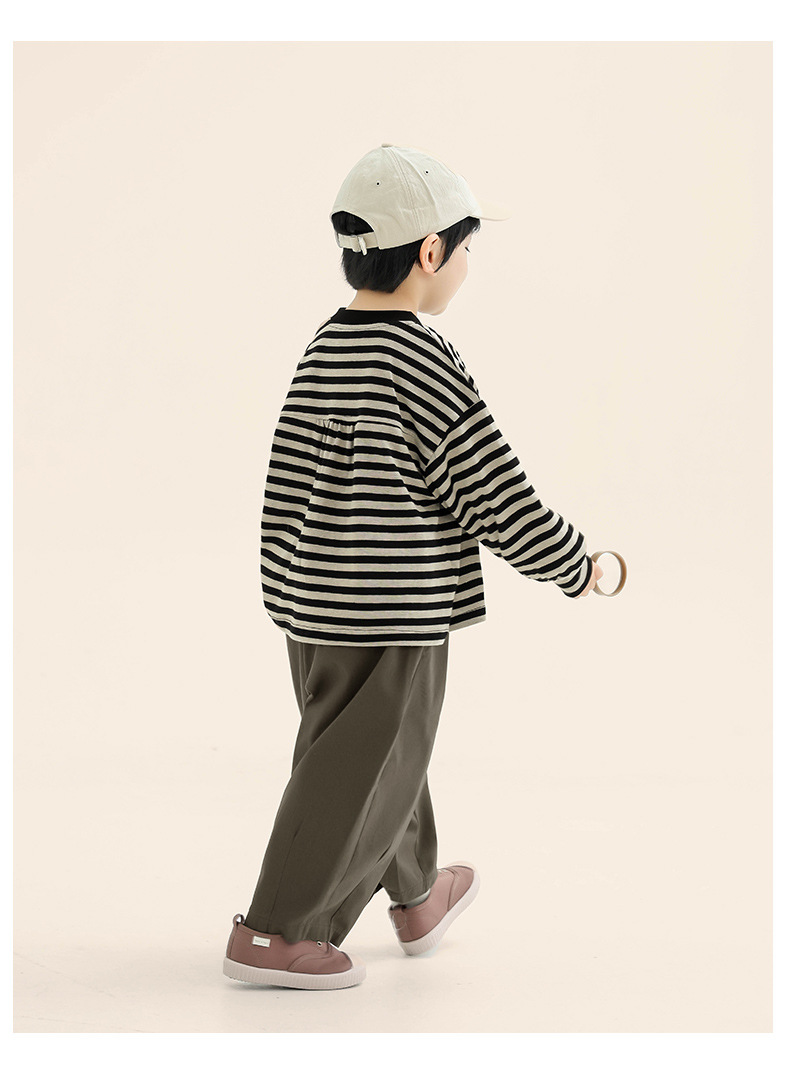 Boys Long-sleeved T-shirt Spring Children's New Striped Top Medium And Small Children's Korean Version Of Spring And Autumn Clothes_voghion.com