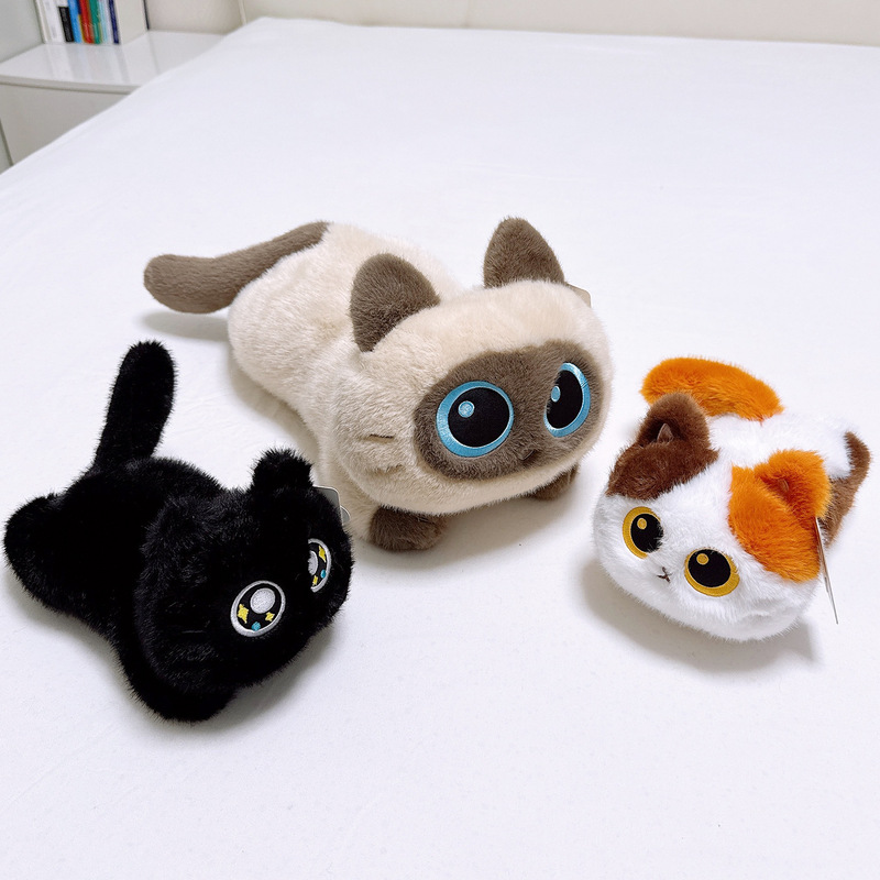 Mousse Rabbit Soft Lying Posture Big-Eyed Black Cat Plush Toy Lying Posture Three-Color Pillow Siamese Cat Plush Toy for Children Girls