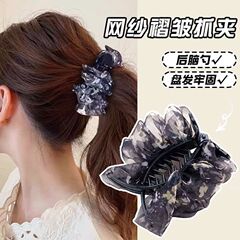 ハイエンドプリントシフォンしわヘアクリップ女性用 L サイズ 2025 新しいヘアクリップ後頭部シャーククリップヘアアクセサリー
