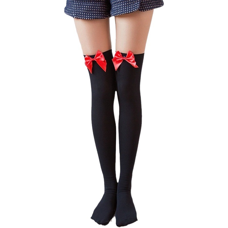 Medias de terciopelo arco tentación medias sexy de mujer Calcetines japoneses lindos sobre la rodilla al por mayor