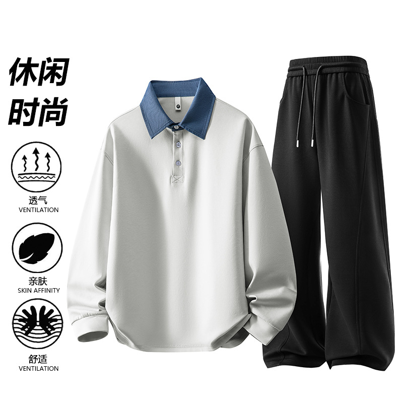 Primavera nueva explosión camiseta de cuello redondo set de pantalones para hombres moda versátil para aumentar el peso camiseta pantalones de dos piezas