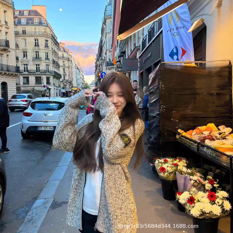 Jacket with Zipper Puller, Double Stone Warm Sleeve Sweater, Thick Cardigan