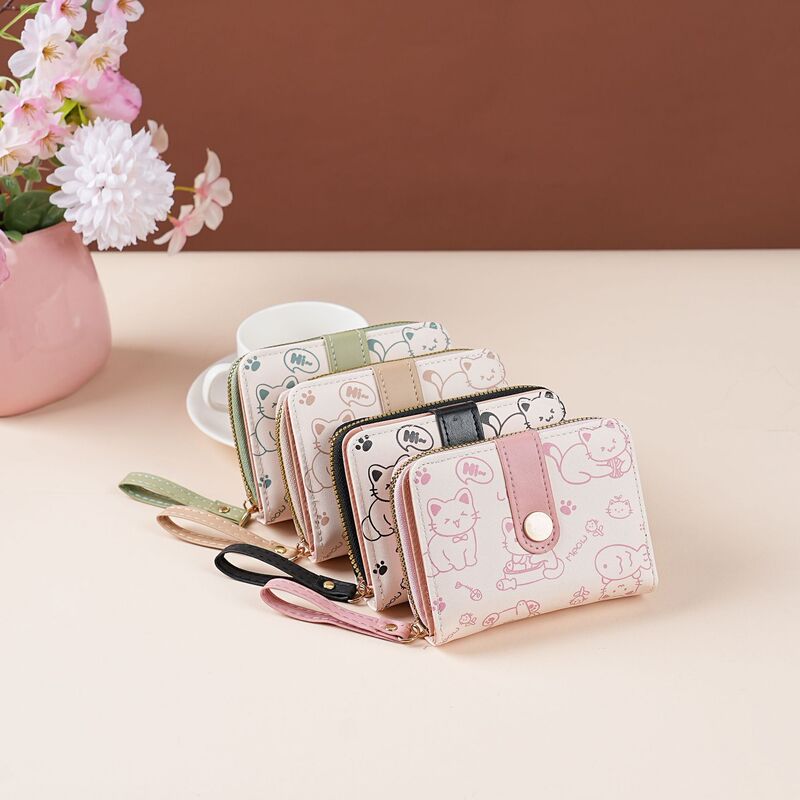 Ailun Simple Heart Cat Japanese Style Women's Buckle Coin Holder Hand Strap Women's Multi-Functional Short Wallet Ailun Simple Heart Cat Japanese Style Women's Buckle Coin Holder Hand Strap Women's Multi-Functional Short Wallet