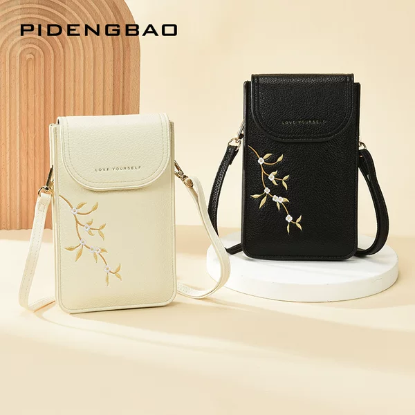 2025 New High-End Elegant Embroidered Women's Mobile Phone Bag Single Shoulder Thin Small Shoulder Bag Girls Crossbody Small Bag