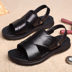 Top-layer cowhide soft-soled beach shoes men's sandals large size middle-aged dad's genuine leather summer slippers for middle-aged and elderly men