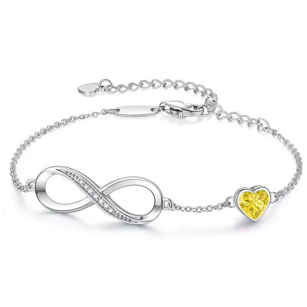 Diamond-Encrusted Infinity Symbol Heart-Shaped Infinity Love Loop Bracelet, Adjustable Love Bracelet, Birthstone Love Bracelet