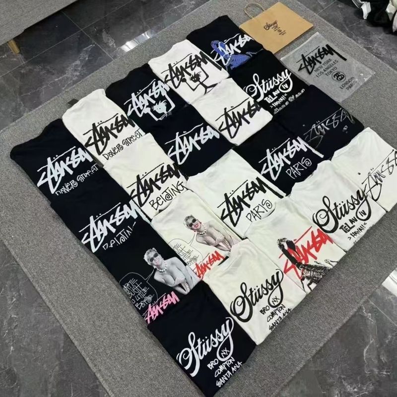国境を越えた卸売りstyスチュアート黒8クラシック24ss半袖純綿夏ゆるいtシャツ男女同金|undefined