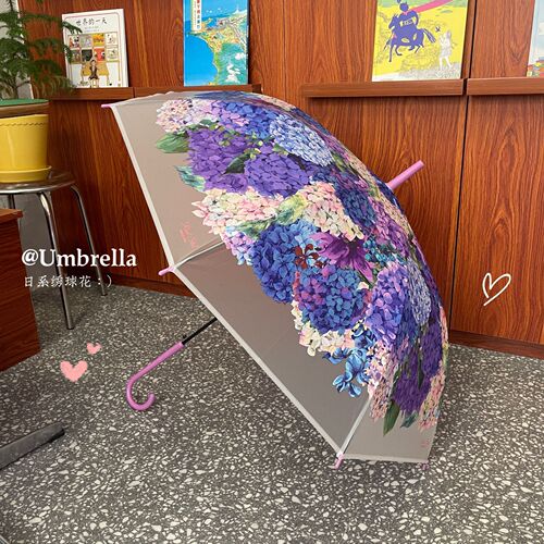Hot selling Japanese fantasy hydrangea ball transparent umbrella automatic long handle thickened wind-resistant high-end fashion niche new model