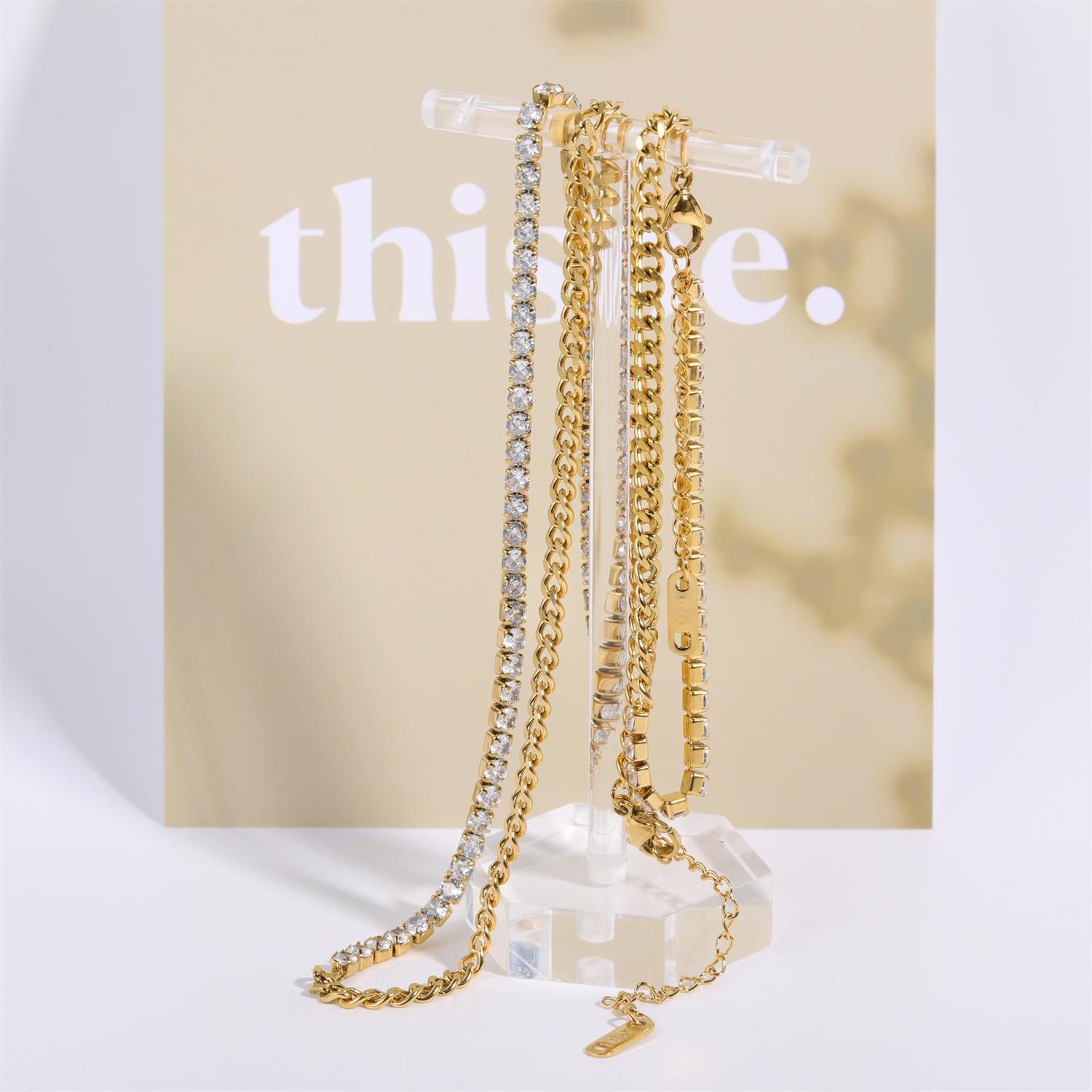201 Stainless Steel 304 Stainless Steel Titanium Steel Gold Plated Lady Color Block Bracelets Necklace display picture 3
