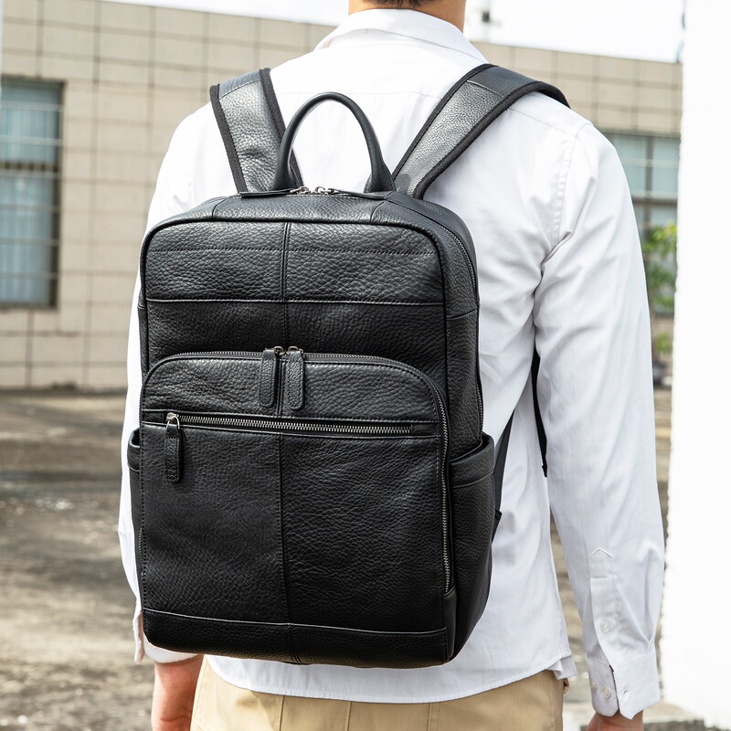 Genuine Leather Men's Business Backpack with Large Capacity, 16inch Laptop Commuting Backpack, First-Layer Cowhide Casual School Bag, Trendy