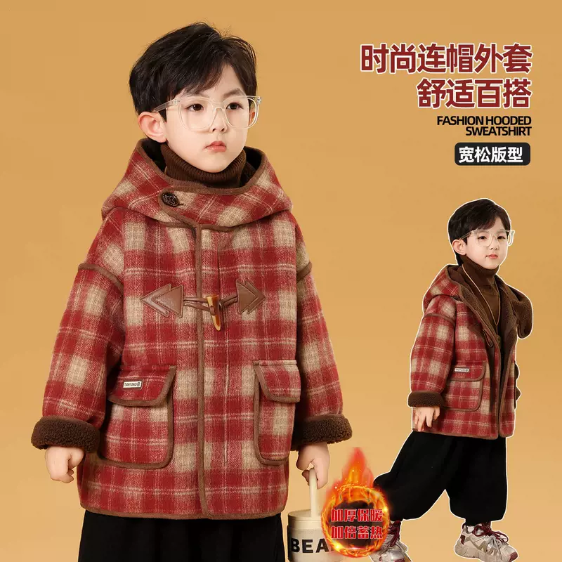 Fleece down jacket for boys, children's winter woolen woolen coat