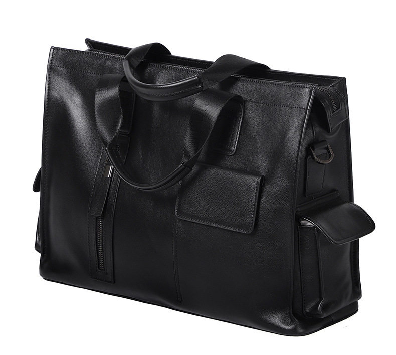 Túi xách tay nam da bò lớp đầu 40×13×29 cm đựng laptop 15.6 inch — Dây kéo dọc màu đen không có túi bên, Dây kéo dọc màu đen có túi bên chi tiết 28
