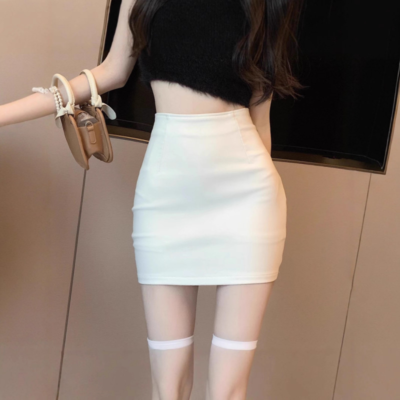White A-Line Skirt for Women, Summer Anti-Exposure High-Waisted Bodycon Short Skirt, Petite Slimming Pencil Skirt, Professional Skirt