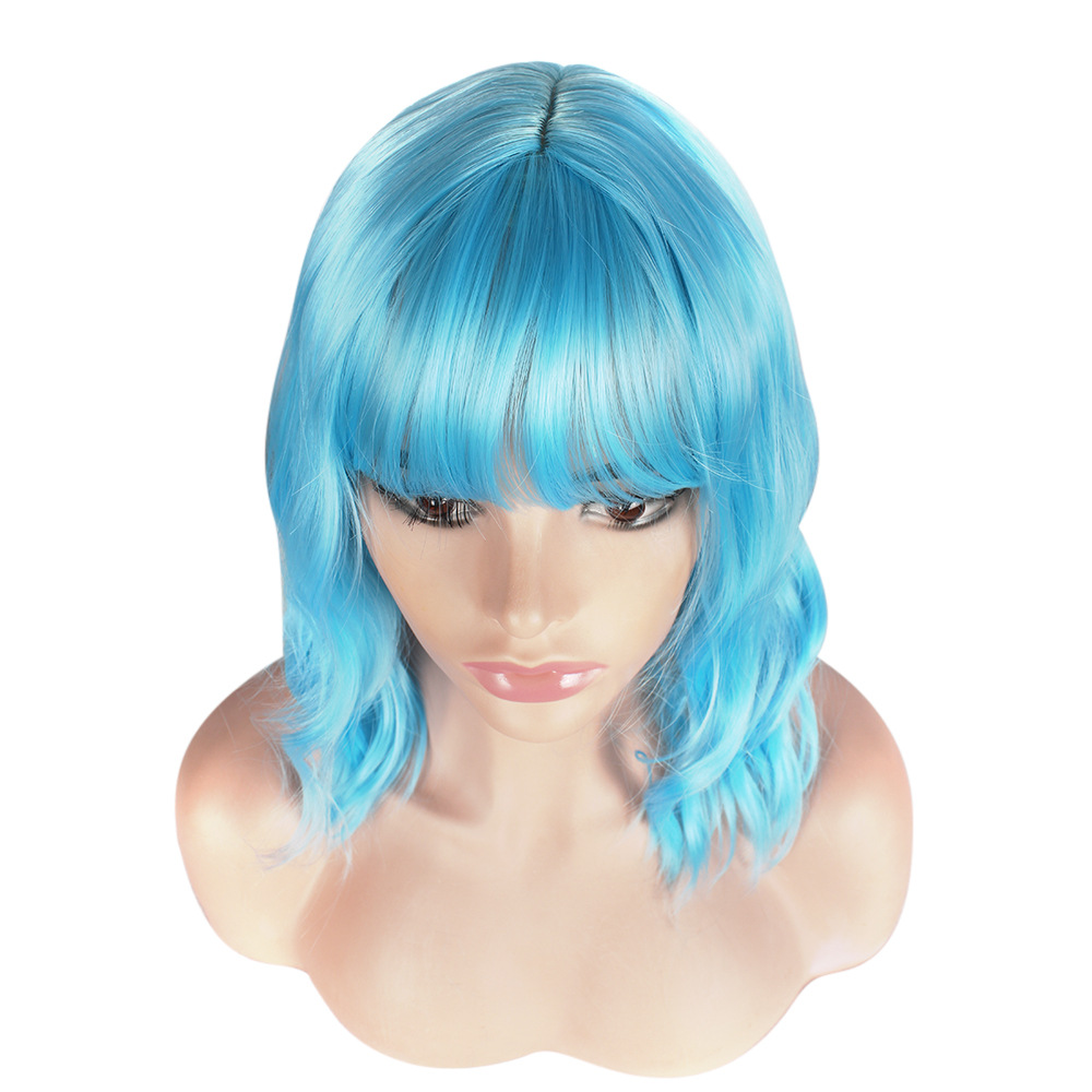 Parrucca sintetica Moda Donna Anatra mandarina Capelli corti Ondulazione dell'acqua Arricciata Frangia dritta_voghion.com