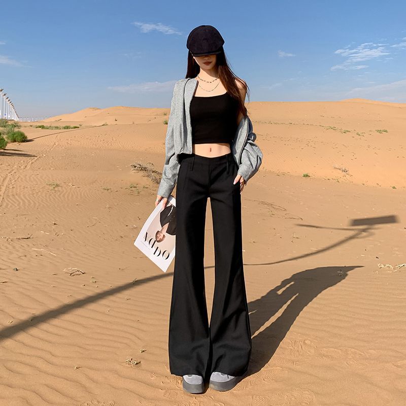 黑色微喇西装裤女秋季2025新款辣妹显瘦百搭不贴腿设计拖地喇叭裤|undefined