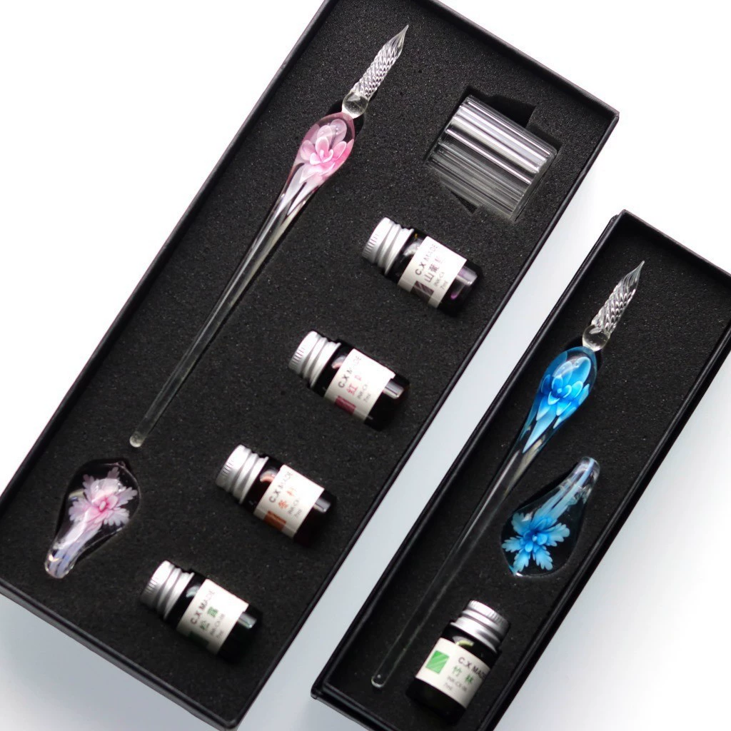 Glass set, gift box, rollerball pen, Birthday gift