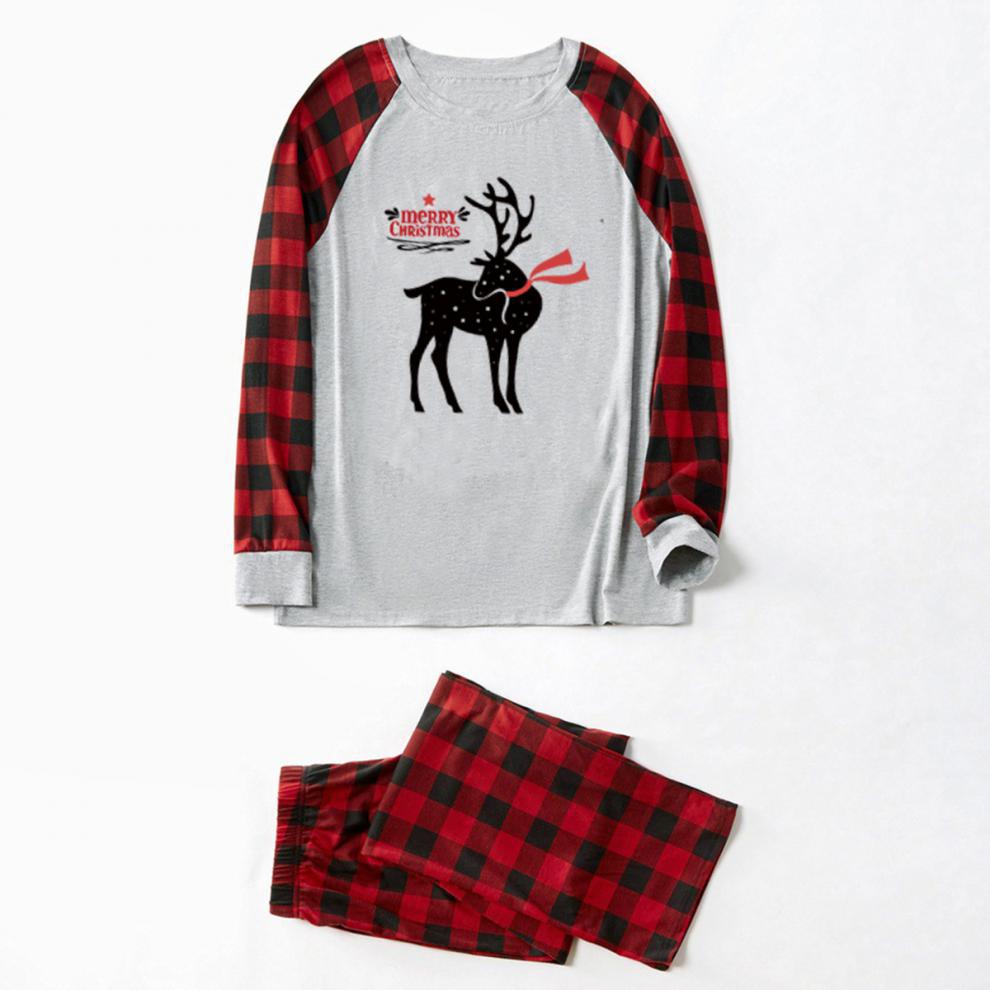 Vánoční kostkovaný kostkovaný oblek s dlouhým rukávem, pyžamo, domácí oblečení, kalhoty, oblek pro rodiče a děti_voghion.com