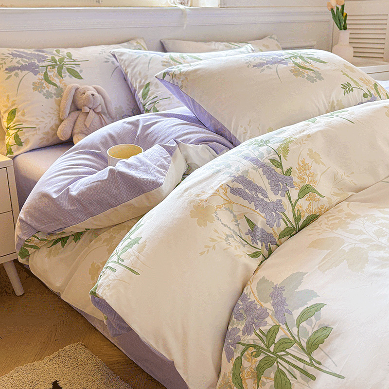 Algodón de cuatro piezas de ropa de cama de algodón 2025, nuevo edredón de flores frescas, sábanas de dormitorio de tres piezas de cuatro estaciones