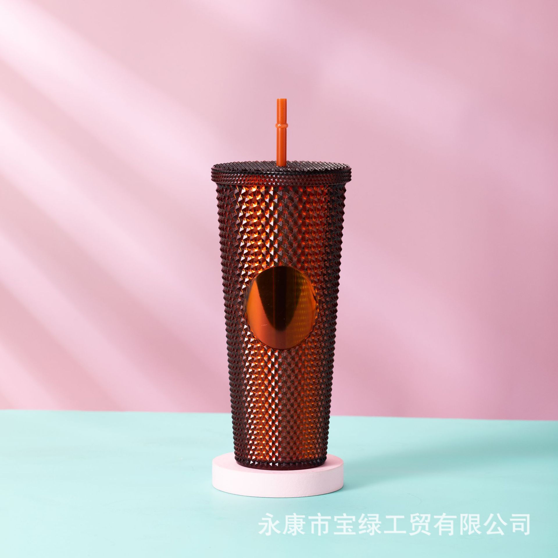 Taza de Plástico de Doble Capa 710ml, con Sorbete, Diseño Diamante/Durian, Transfronteriza