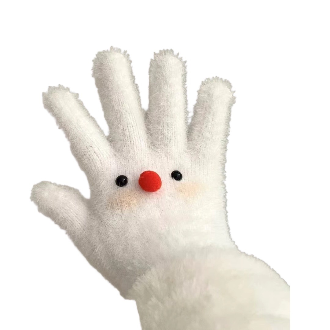 Snögubbe plyschhandskar för damer varma vintervantar med fingrar_voghion.com