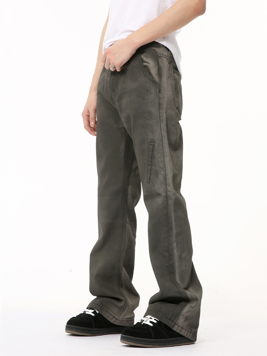 MTLCLOTHES Hombres| 2024 verano nuevos productos de alta calle gris negro gradiente de bolsillo inclinado decoración jeans