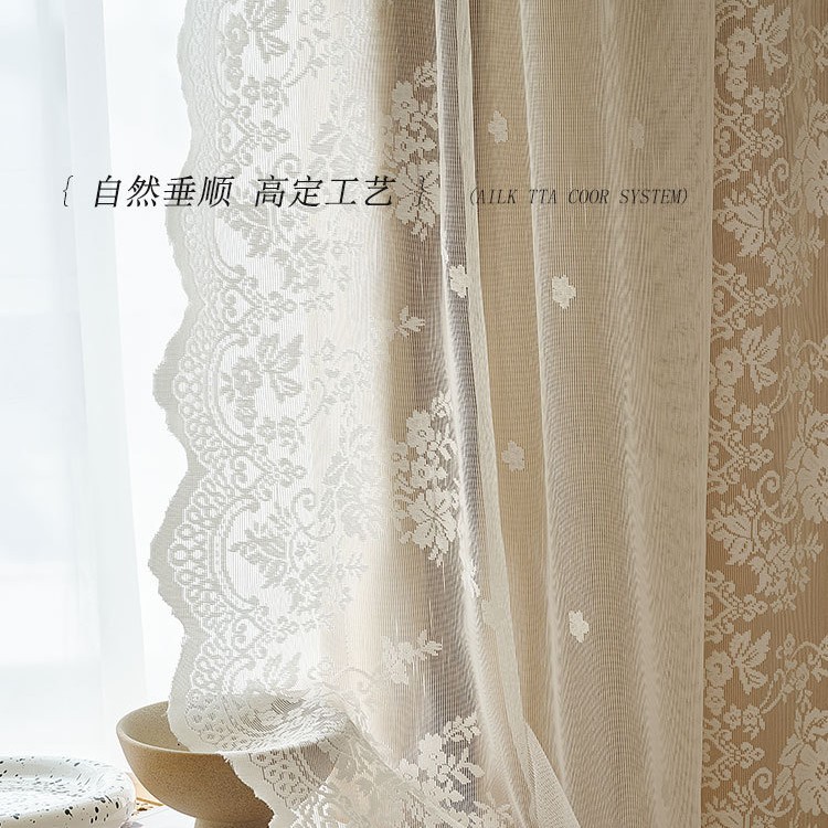 Francés encaje cortina dormitorio sala de estar completo sombreado red chica roja ins estilo de doble capa hilo de tela integrada cortina al por mayor