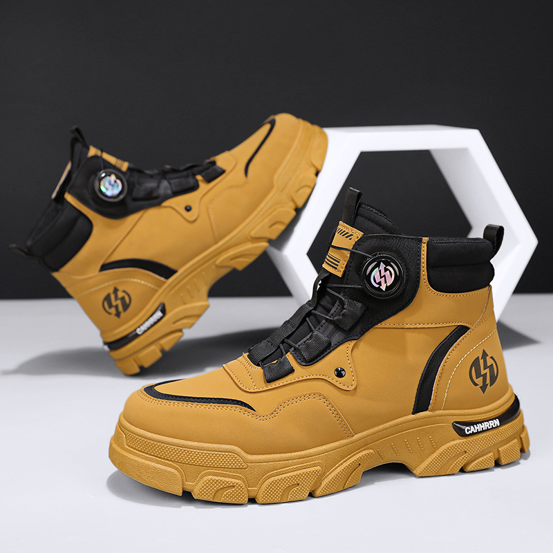 Autumn and Winter New Leather High-top Martin Boots Fashion Rotating Button Foot Men's Outdoor Sports Rhubarb Boots Men's Boots Autumn and Winter New Leather High-top Martin Boots Fashion Rotating Button Foot Men's Outdoor Sports Rhubarb Boots Men's Boots