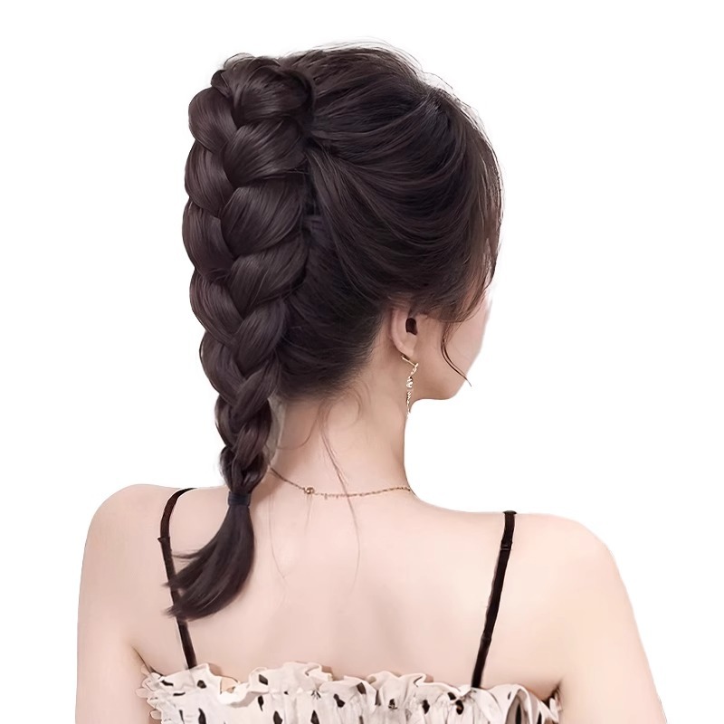 Peruca trenzada mujer alta cola de caballo agarrar clip de reducción de edad simulación medio cabello rizado natural flojo nuevo estilo chino trenzado trenzado trenzado